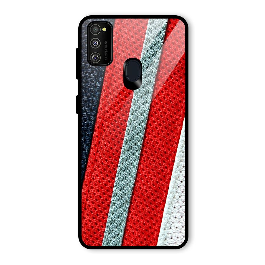 Black Red Grey Stripes Glass Back Case for Galaxy M30s