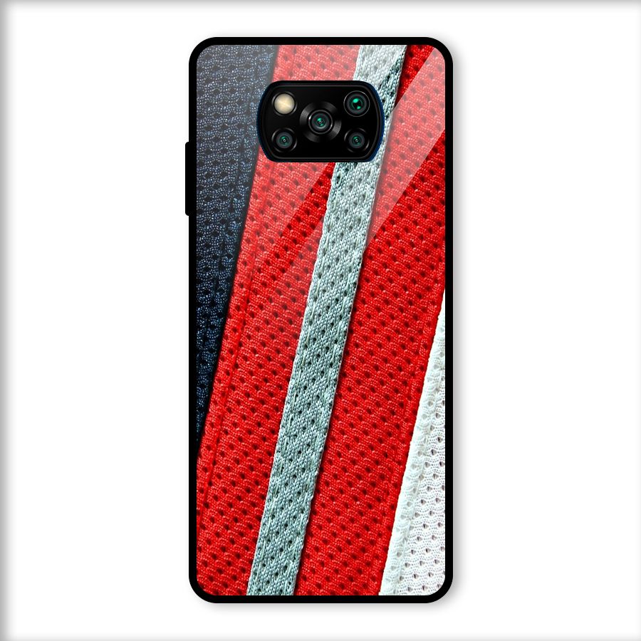 Black Red Grey Stripes Glass Back Case for Poco X3