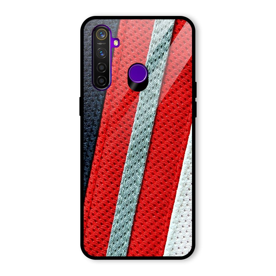 Black Red Grey Stripes Glass Back Case for Realme 5 Pro