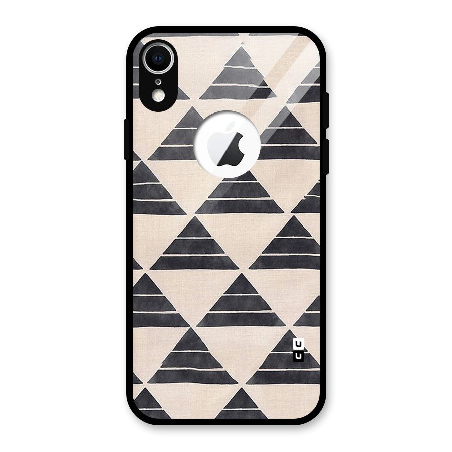 Black Slant Triangles Glass Back Case for iPhone XR Logo Cut