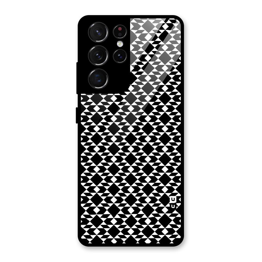 Black White Diamond Abstract Glass Back Case for Galaxy S21 Ultra 5G