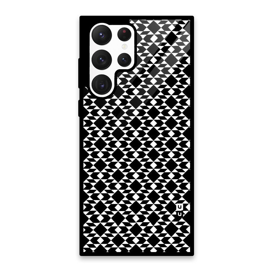 Black White Diamond Abstract Glass Back Case for Galaxy S22 Ultra 5G