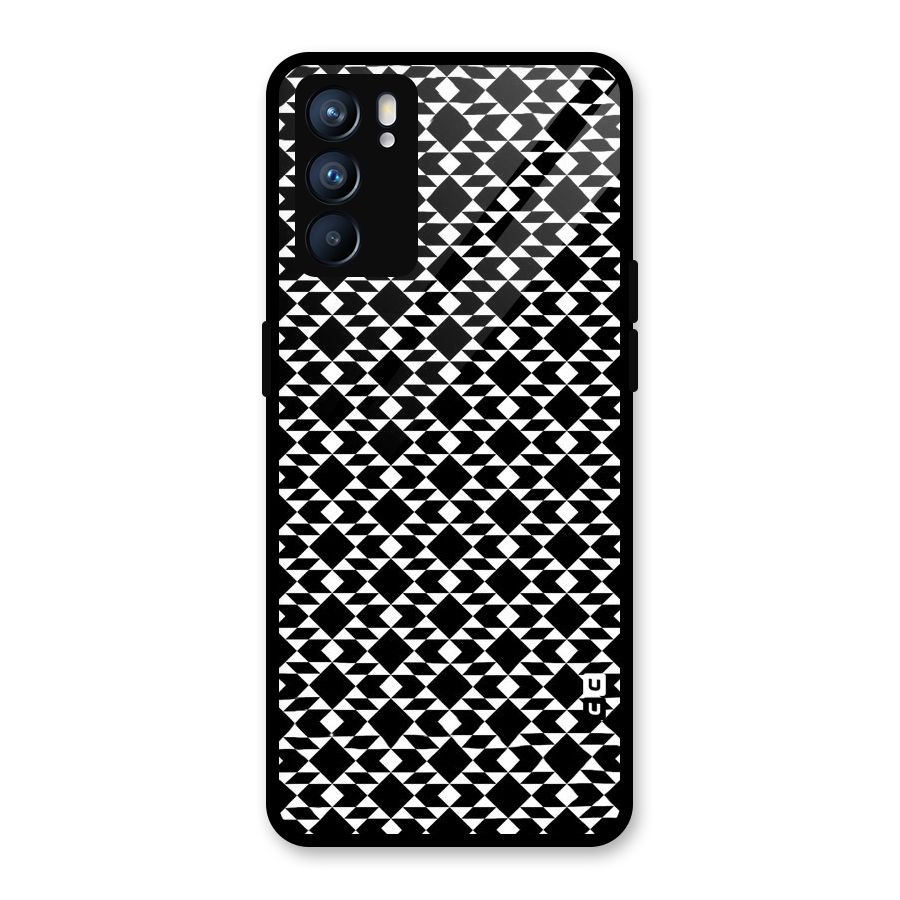 Black White Diamond Abstract Glass Back Case for Oppo Reno6 5G