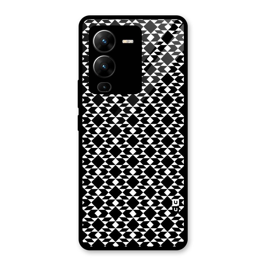 Black White Diamond Abstract Glass Back Case for Vivo V25 Pro