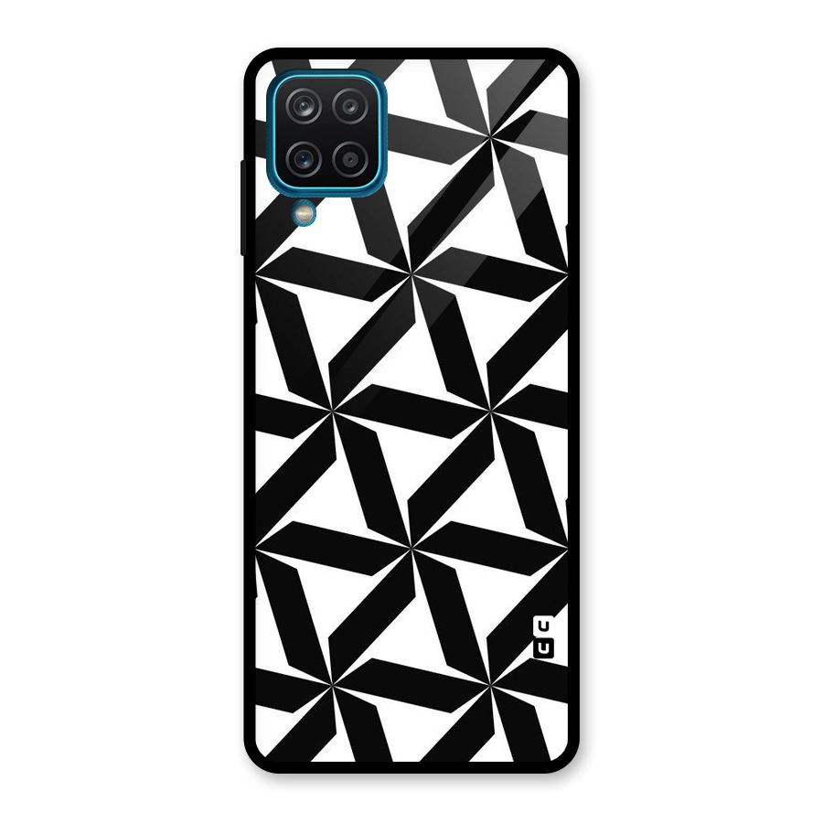 Black White Fan Design Glass Back Case for Galaxy A12