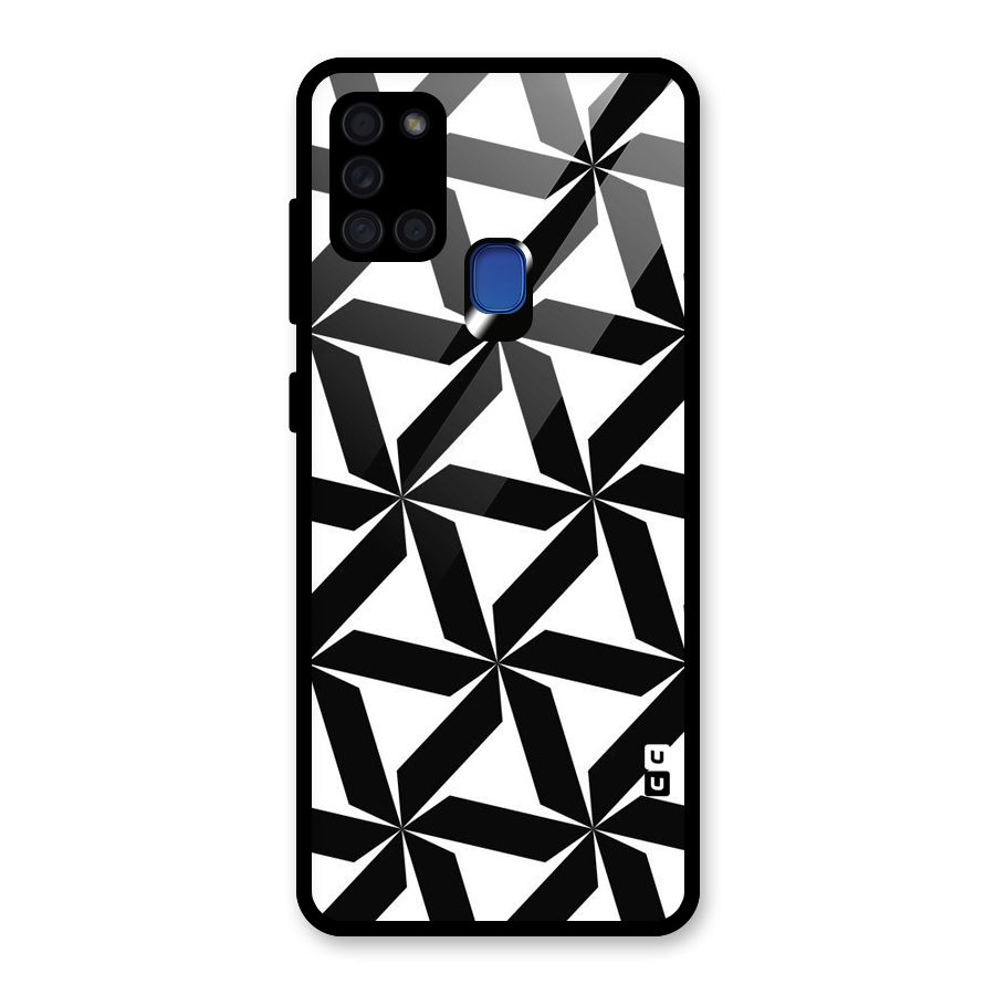 Black White Fan Design Glass Back Case for Galaxy A21s