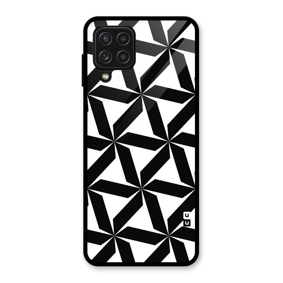 Black White Fan Design Glass Back Case for Galaxy A22 4G