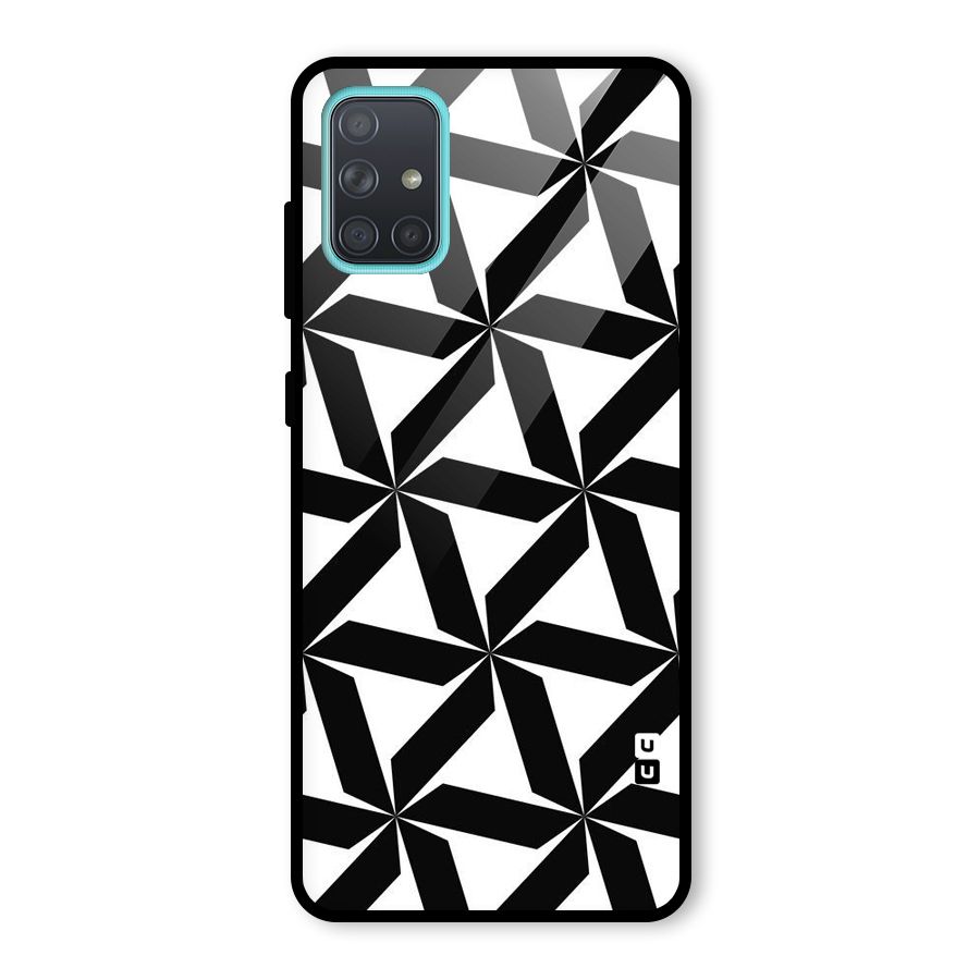 Black White Fan Design Glass Back Case for Galaxy A71