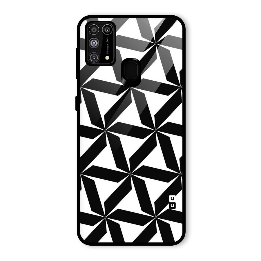 Black White Fan Design Glass Back Case for Galaxy F41
