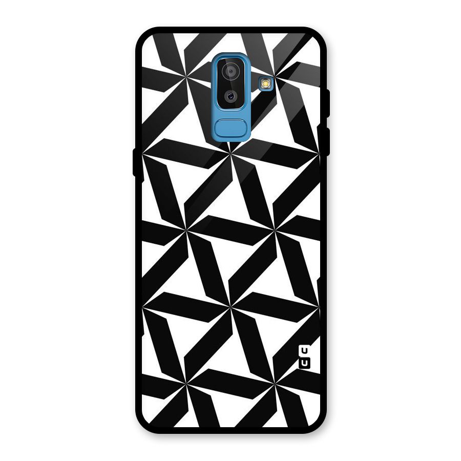 Black White Fan Design Glass Back Case for Galaxy J8