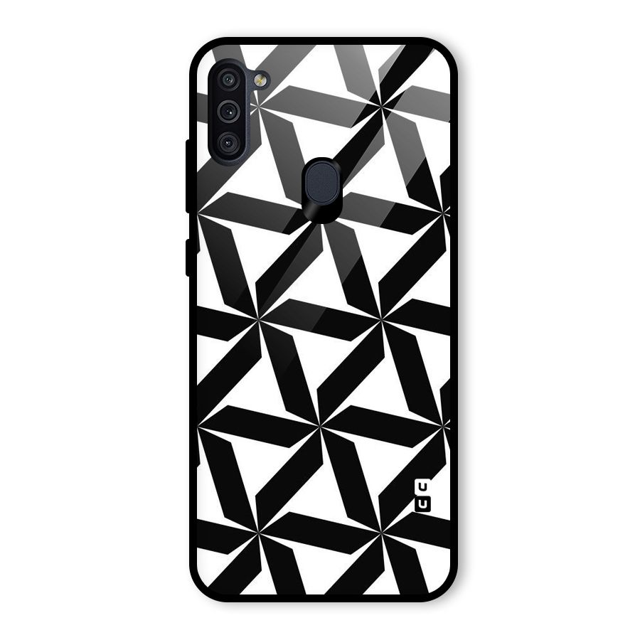 Black White Fan Design Glass Back Case for Galaxy M11