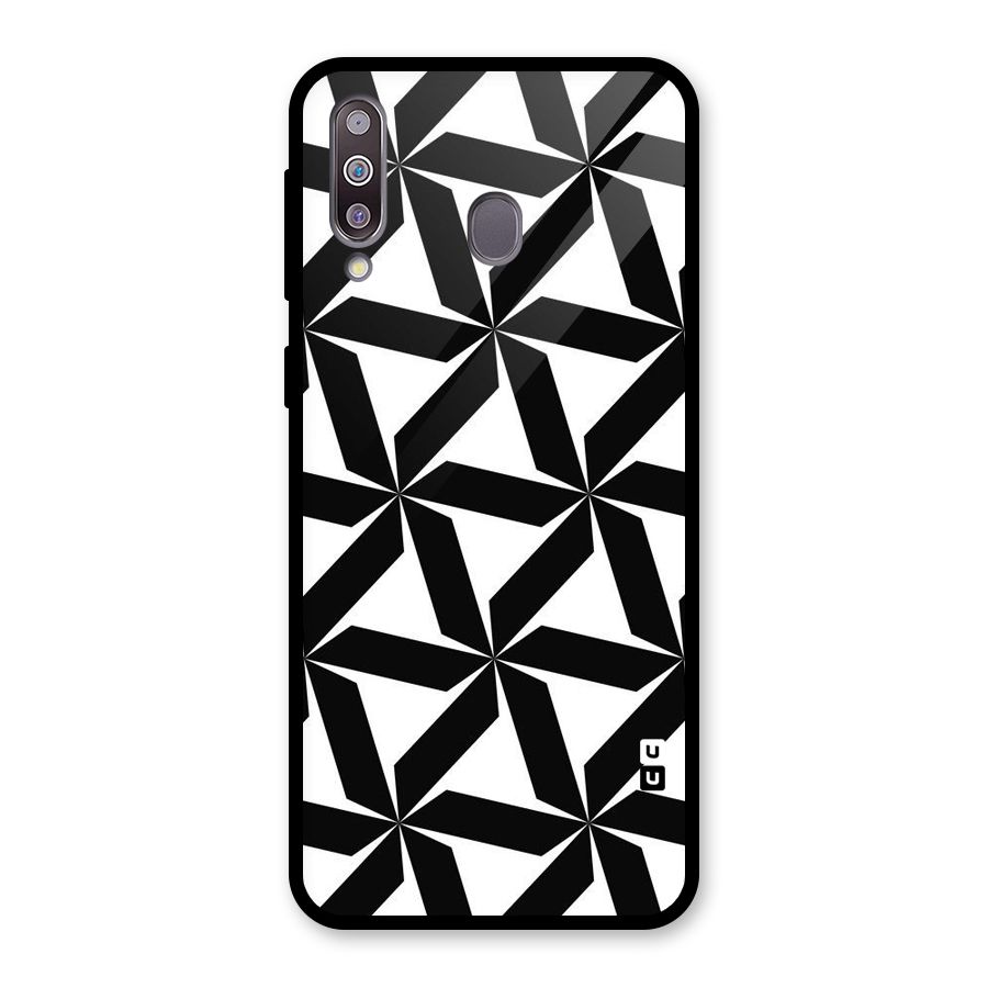 Black White Fan Design Glass Back Case for Galaxy M30