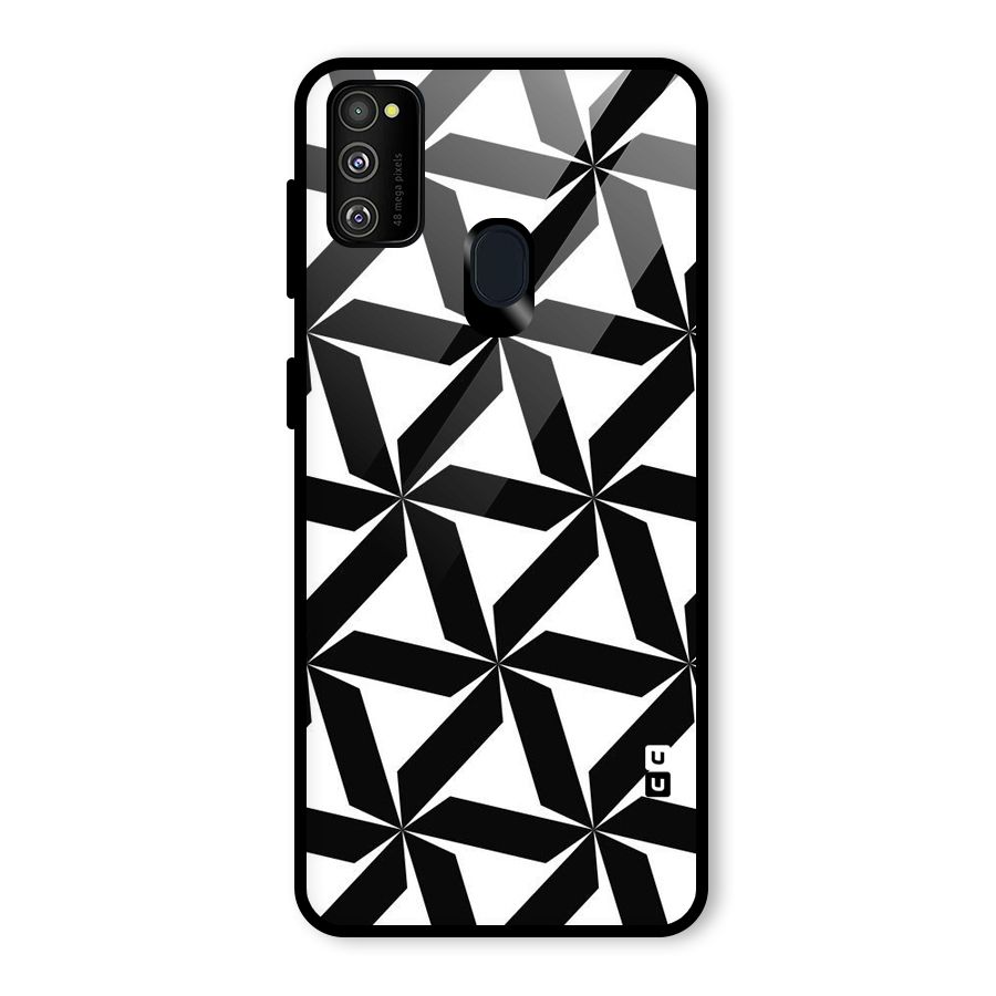 Black White Fan Design Glass Back Case for Galaxy M30s