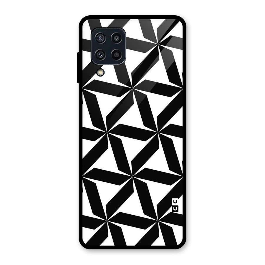 Black White Fan Design Glass Back Case for Galaxy M32