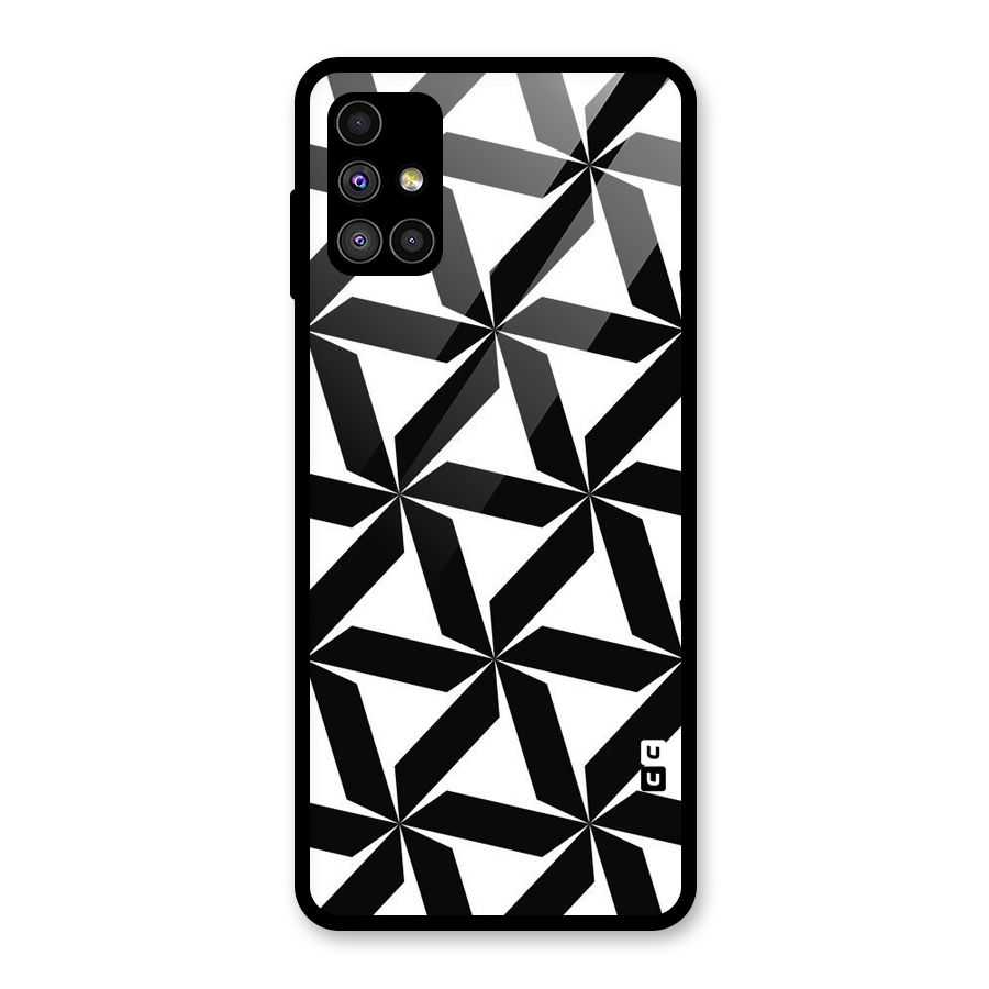 Black White Fan Design Glass Back Case for Galaxy M51