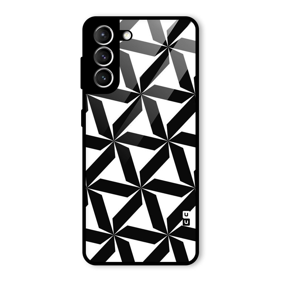 Black White Fan Design Glass Back Case for Galaxy S21 5G