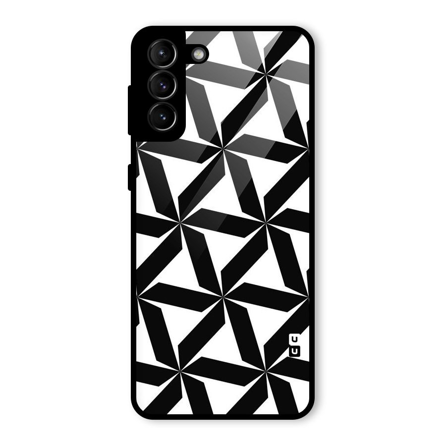 Black White Fan Design Glass Back Case for Galaxy S21 Plus