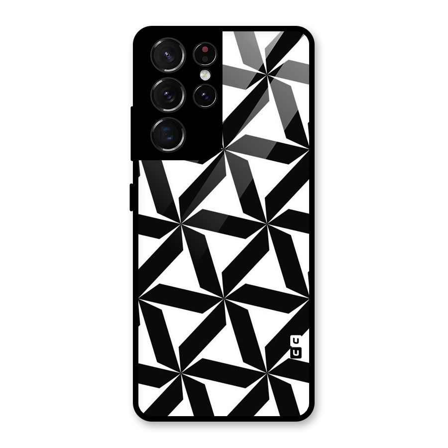 Black White Fan Design Glass Back Case for Galaxy S21 Ultra 5G