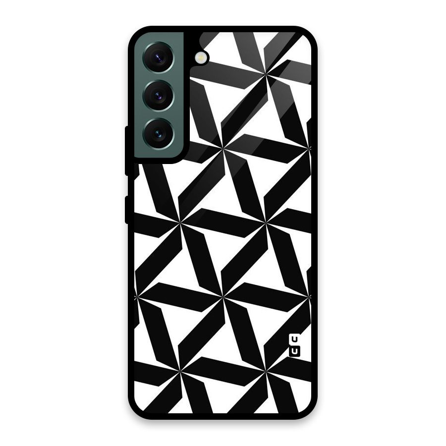Black White Fan Design Glass Back Case for Galaxy S22 5G