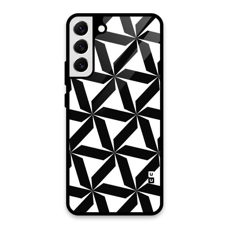 Black White Fan Design Glass Back Case for Galaxy S22 Plus 5G