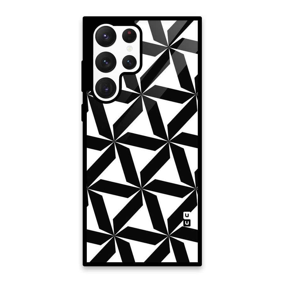 Black White Fan Design Glass Back Case for Galaxy S22 Ultra 5G