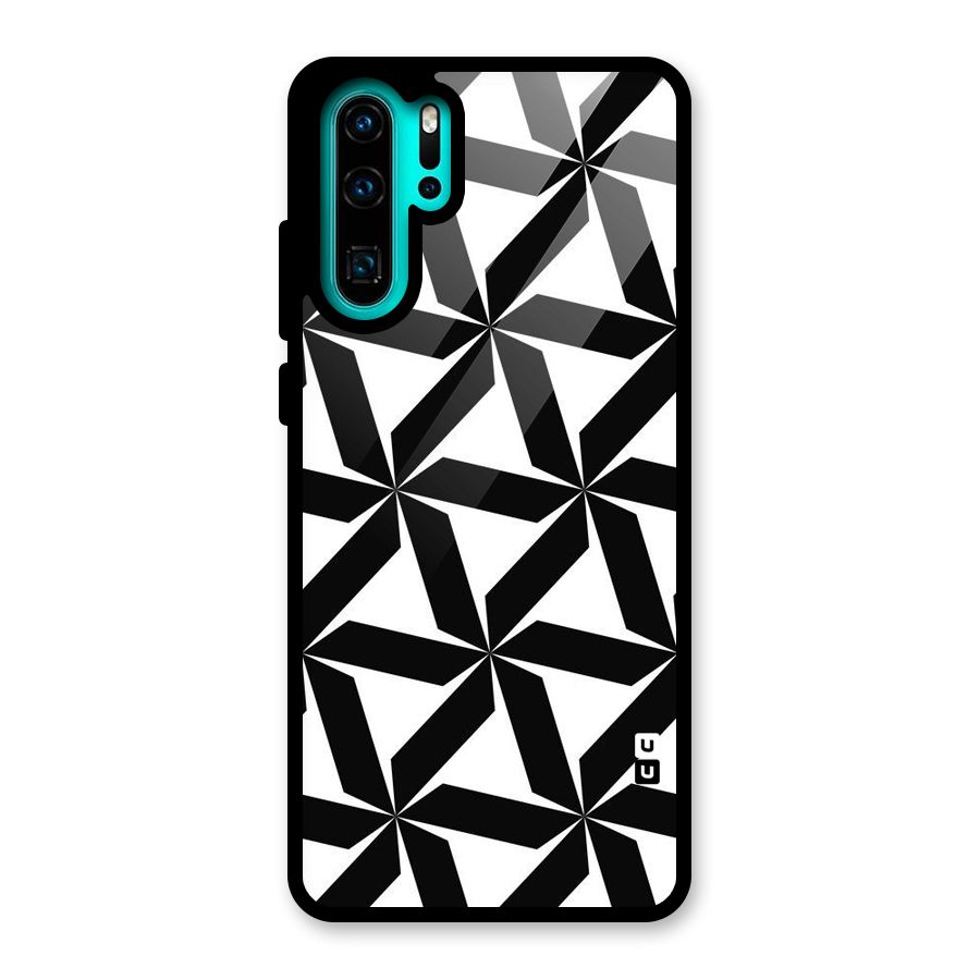 Black White Fan Design Glass Back Case for Huawei P30 Pro