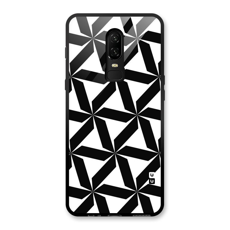Black White Fan Design Glass Back Case for OnePlus 6