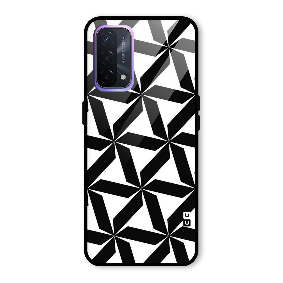 Black White Fan Design Glass Back Case for Oppo A74 5G