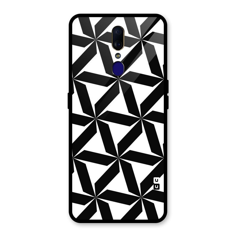Black White Fan Design Glass Back Case for Oppo F11