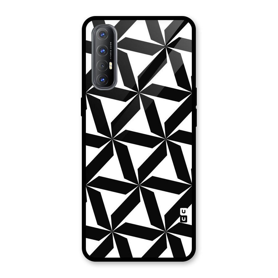 Black White Fan Design Glass Back Case for Oppo Reno3 Pro