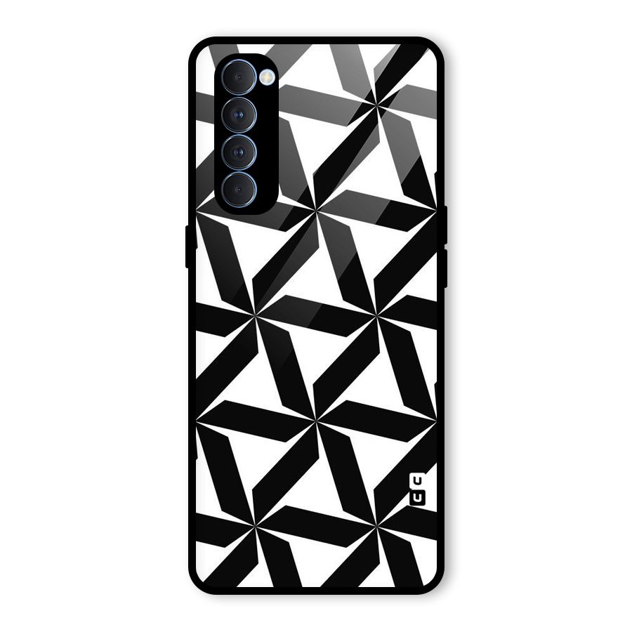 Black White Fan Design Glass Back Case for Oppo Reno4 Pro