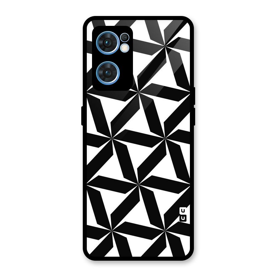 Black White Fan Design Glass Back Case for Oppo Reno7 5G