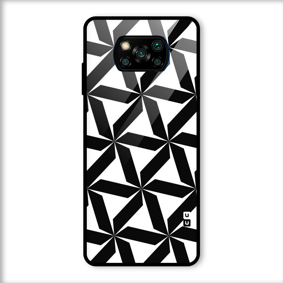 Black White Fan Design Glass Back Case for Poco X3