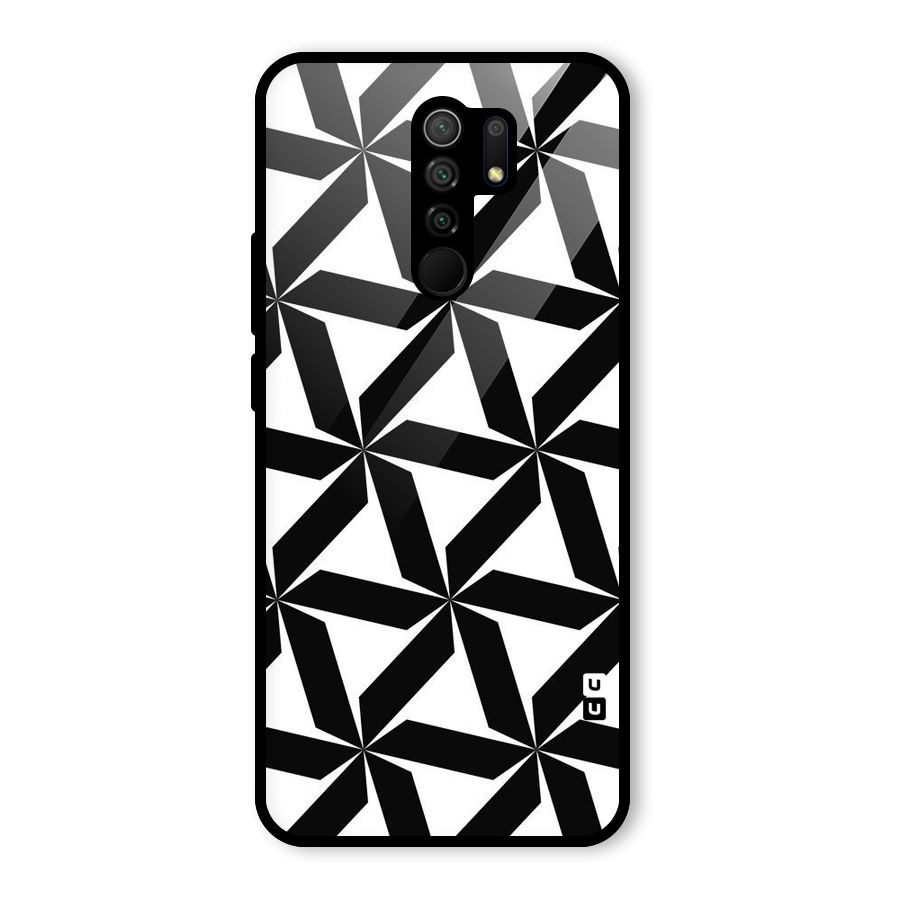 Black White Fan Design Glass Back Case for Redmi 9 Prime