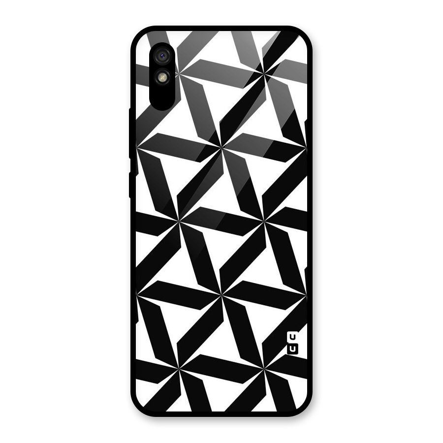 Black White Fan Design Glass Back Case for Redmi 9i