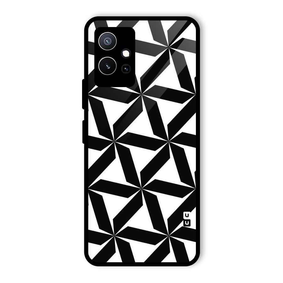 Black White Fan Design Glass Back Case for Vivo T1 5G