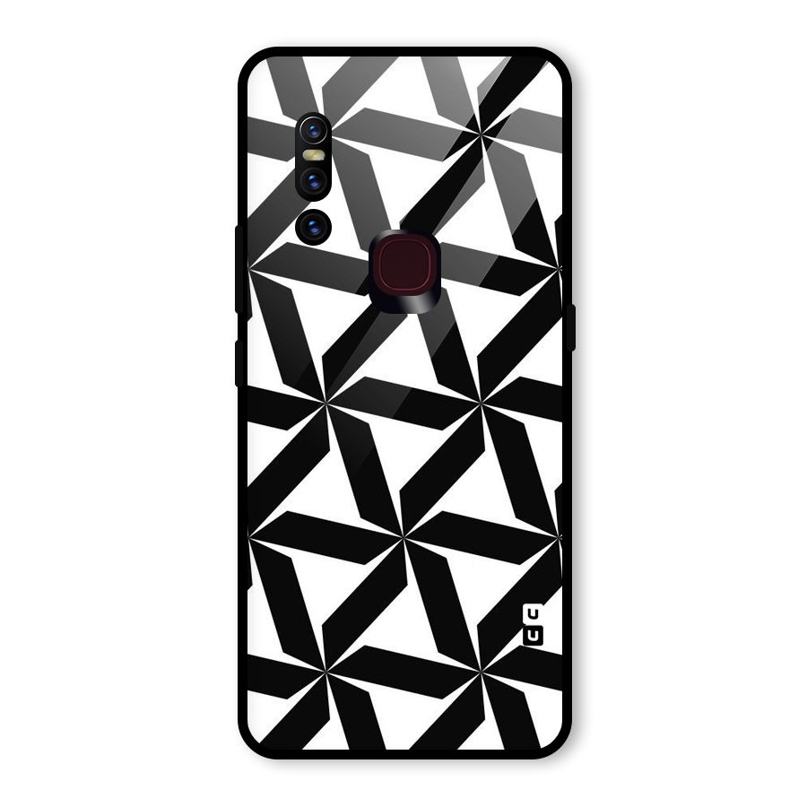 Black White Fan Design Glass Back Case for Vivo V15