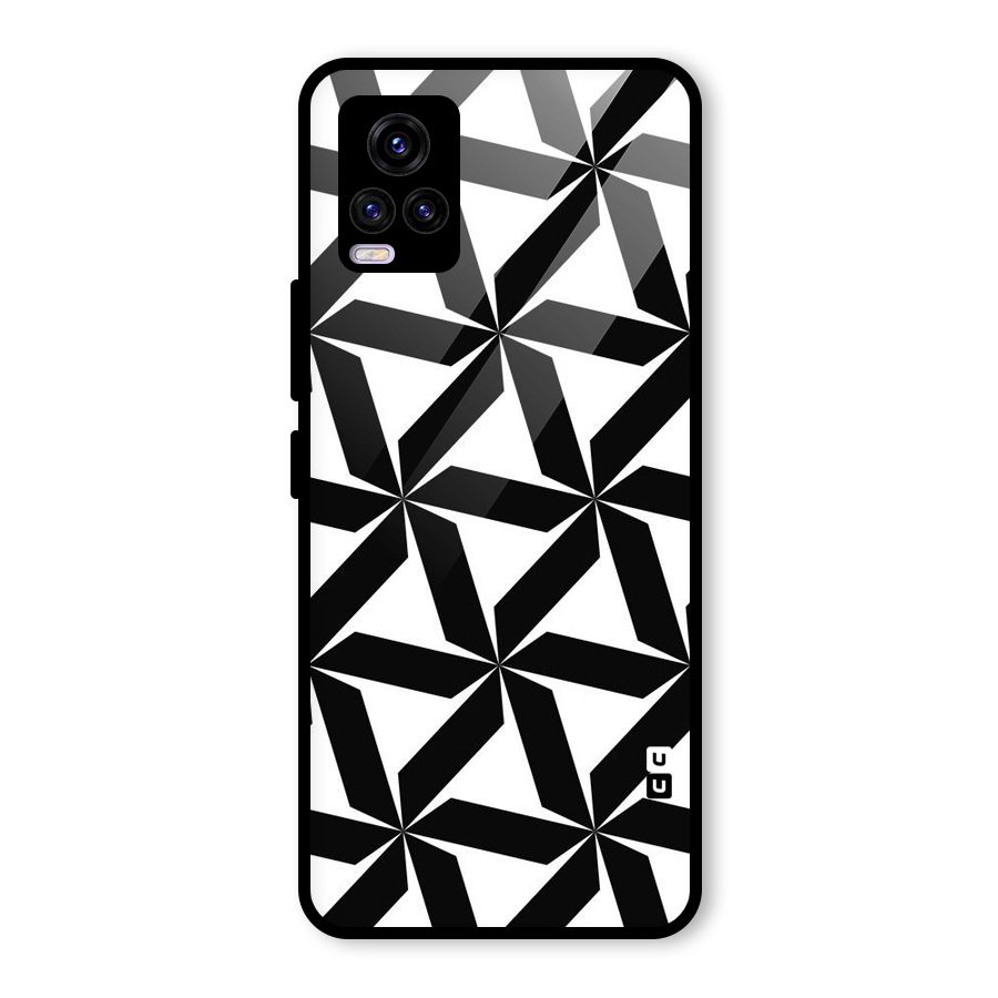 Black White Fan Design Glass Back Case for Vivo V20