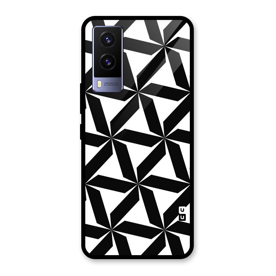 Black White Fan Design Glass Back Case for Vivo V21e 5G