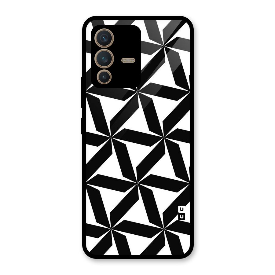 Black White Fan Design Glass Back Case for Vivo V23 5G