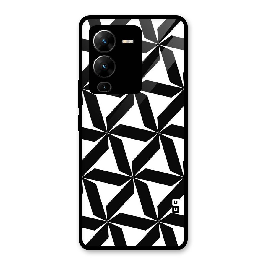 Black White Fan Design Glass Back Case for Vivo V25 Pro