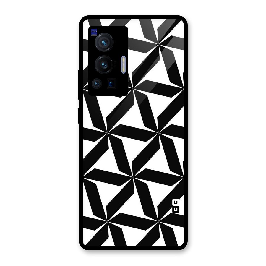 Black White Fan Design Glass Back Case for Vivo X70 Pro