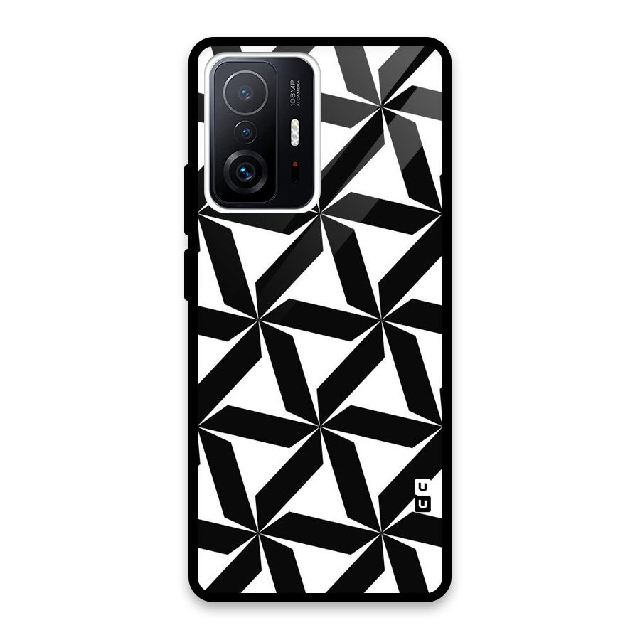 Black White Fan Design Glass Back Case for Xiaomi 11T Pro