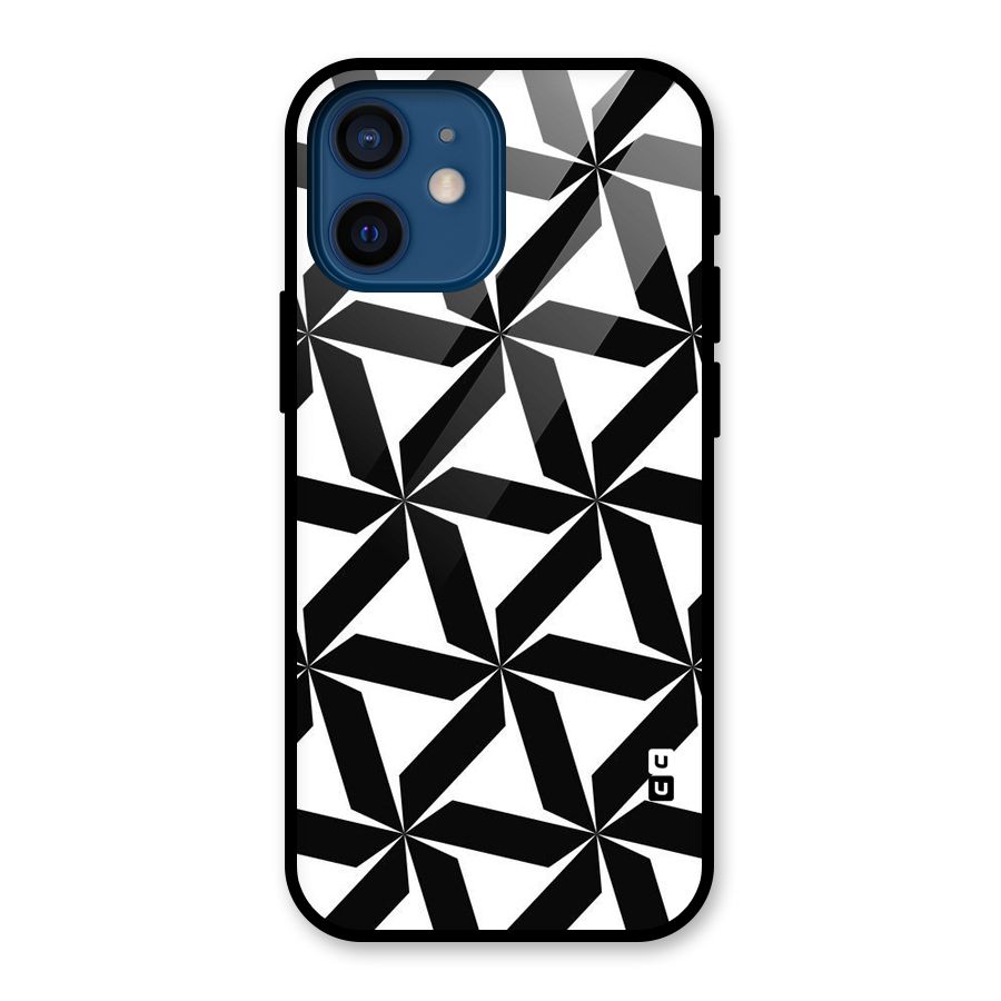Black White Fan Design Glass Back Case for iPhone 12 Mini