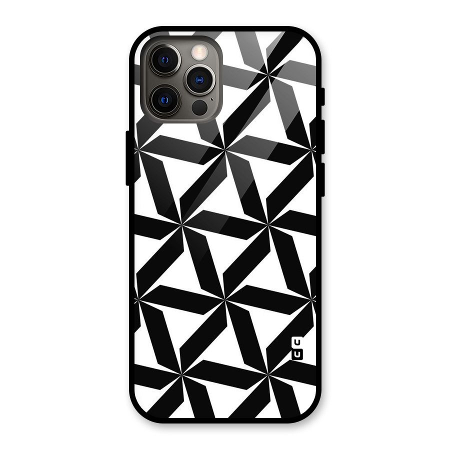 Black White Fan Design Glass Back Case for iPhone 12 Pro