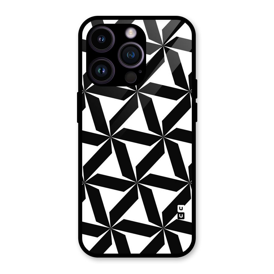 Black White Fan Design Glass Back Case for iPhone 14 Pro