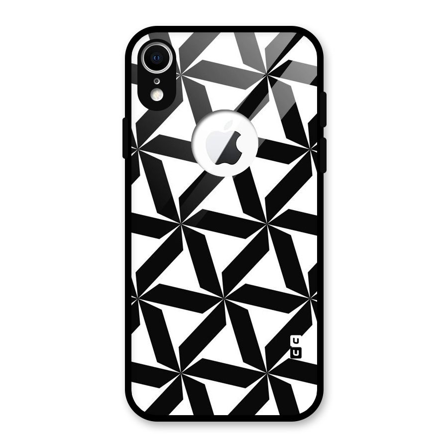 Black White Fan Design Glass Back Case for iPhone XR Logo Cut
