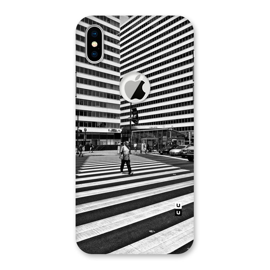 Black White Perspective Back Case for iPhone XS Logo Cut