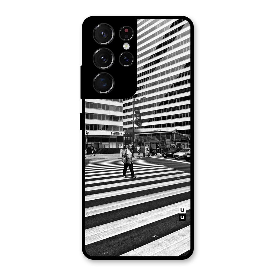 Black White Perspective Glass Back Case for Galaxy S21 Ultra 5G