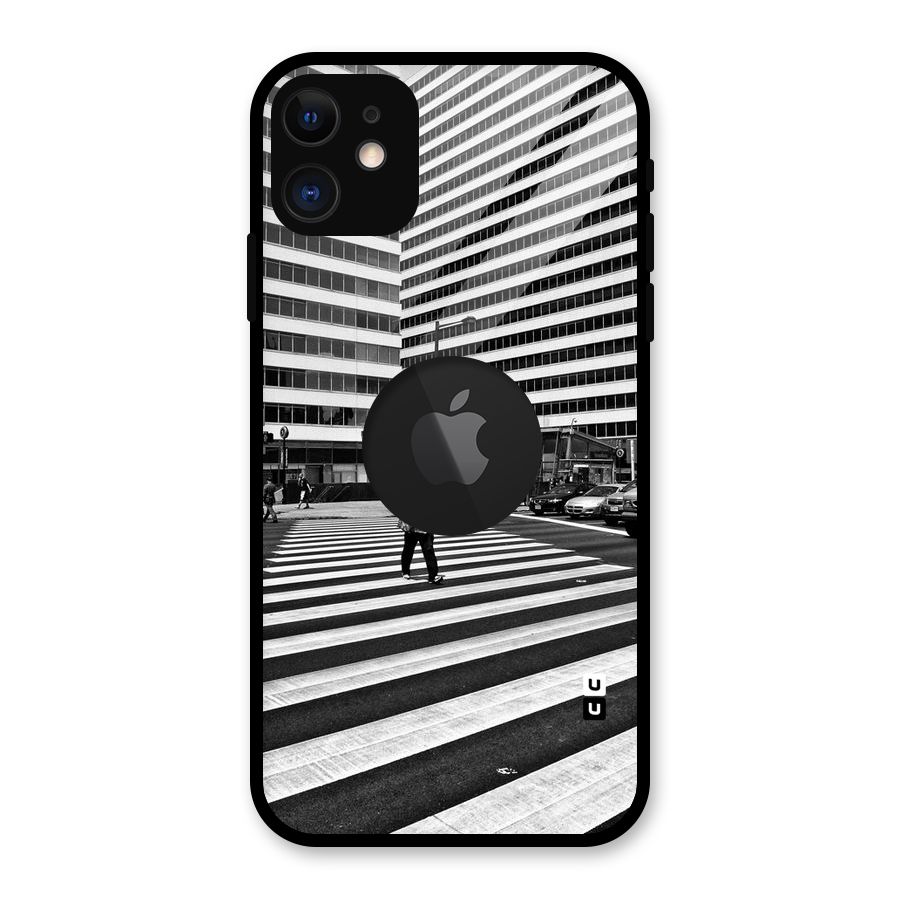 Black White Perspective Glass Back Case for iPhone 11 Logo Cut